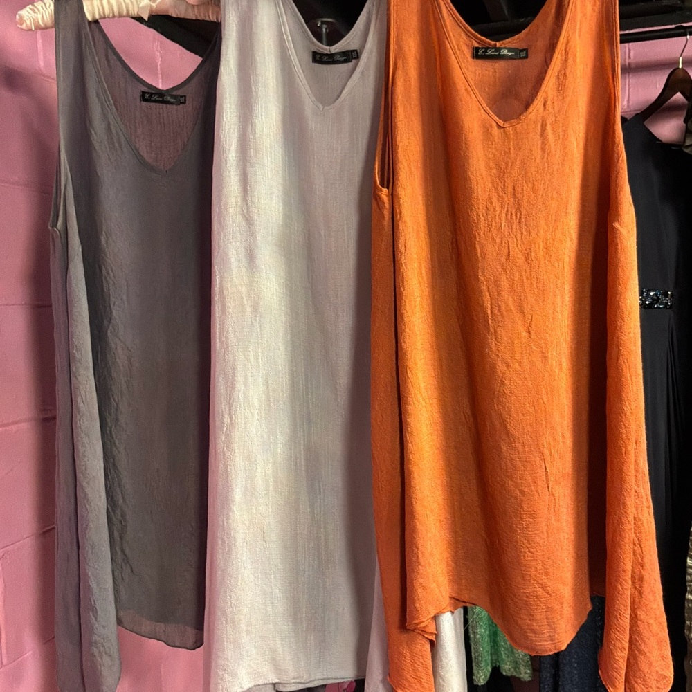 Sleeveless Linen Blend Tunic Top - Orange, Light Gray, Dark Gray